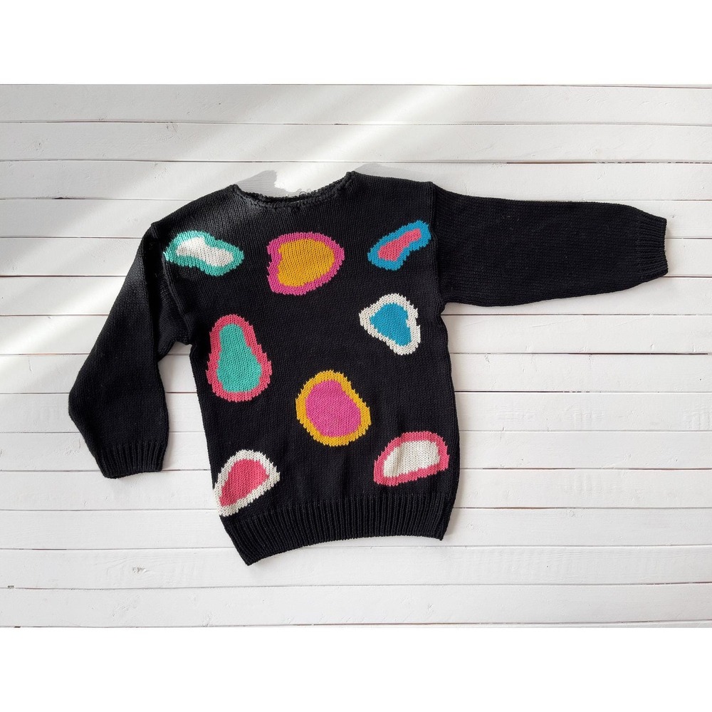 80s‎ vintage black abstract pattern knit cotton sweater